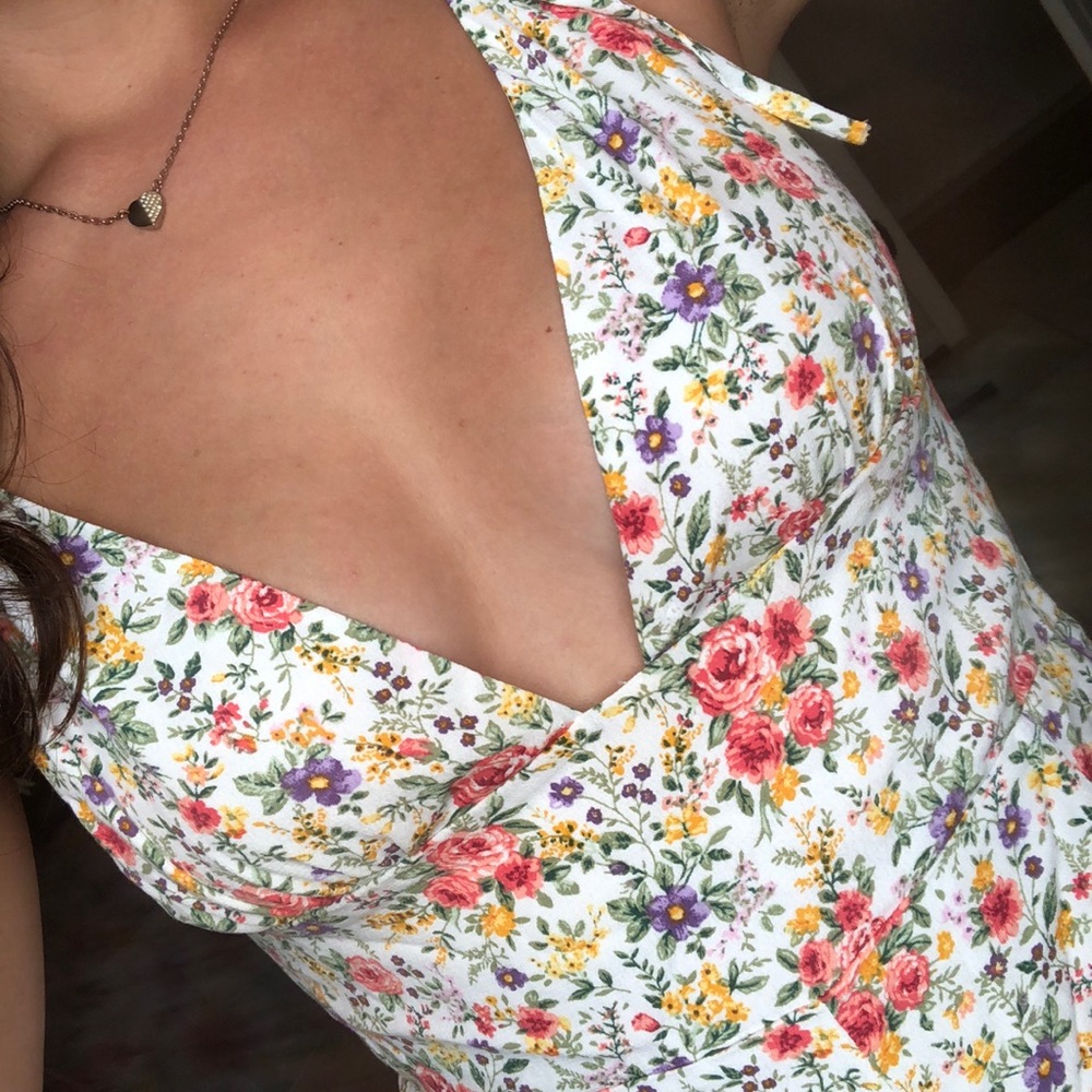 Floral Tie spaghetti strap low cut romper
